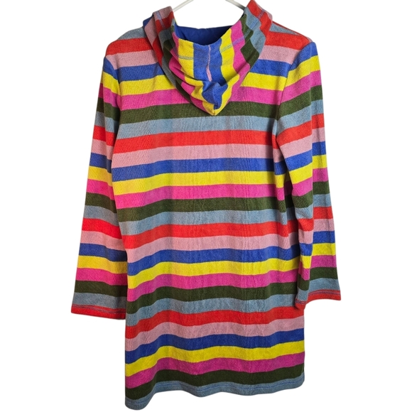 NWT Mini Boden Multi Color Stripe Hooded Terry Cloth Swim CoverUp Dress 13-14 - Picture 2 of 12